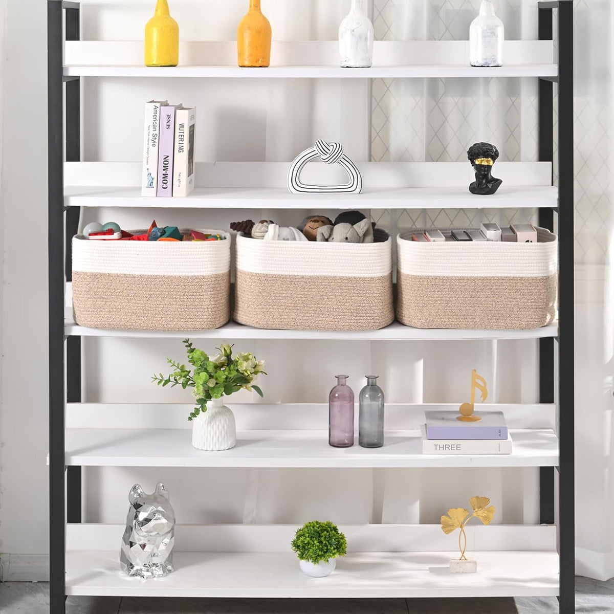 Large Storage Baskets for Organizing Shelves, Woven Cotton Rope Bins for Baby Nursery Organization