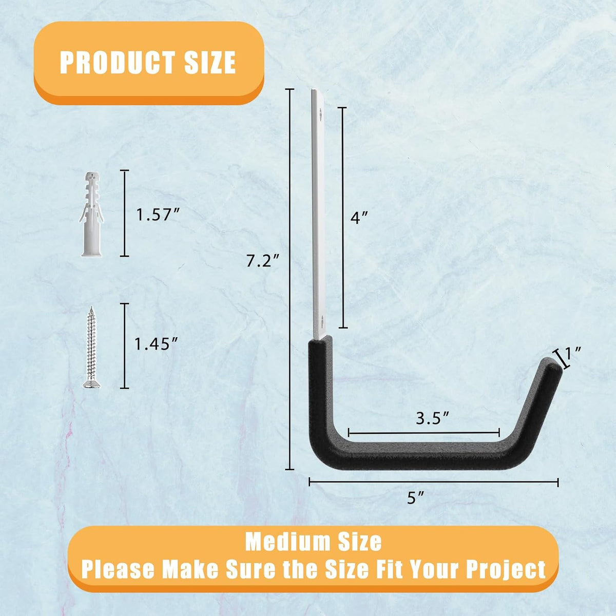 Heavy Duty Utility Hooks - Wall Mount, Hooks for Garage, Hose, Bike, Ladder, Leaf Blower Hanger (6