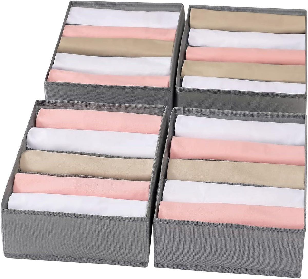 4 Packs T-shirt Drawer Organizers for Clothing,5 Grids Compartment Wardrobe Storage Box, Washable