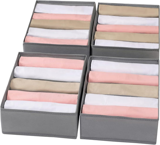 4 Packs T-shirt Drawer Organizers for Clothing,5 Grids Compartment Wardrobe Storage Box, Washable