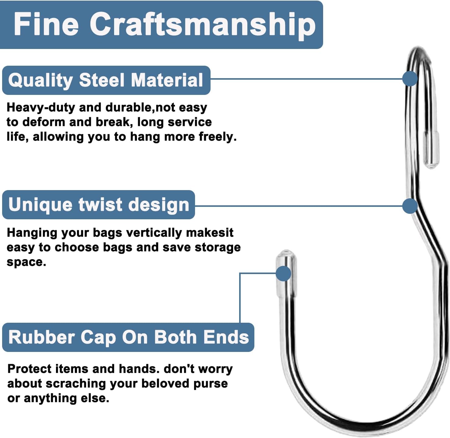 Unique Twist Design Bag Hanger Purse Hooks - 5 Inch Large Size Closet Rod Hooks for Hanging Bags
