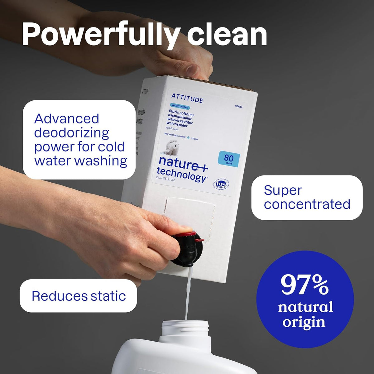 ATTITUDE Liquid Fabric Softener, Plant-Based & Vegan, HE Compatible, Naturally Derived, Wildflowers