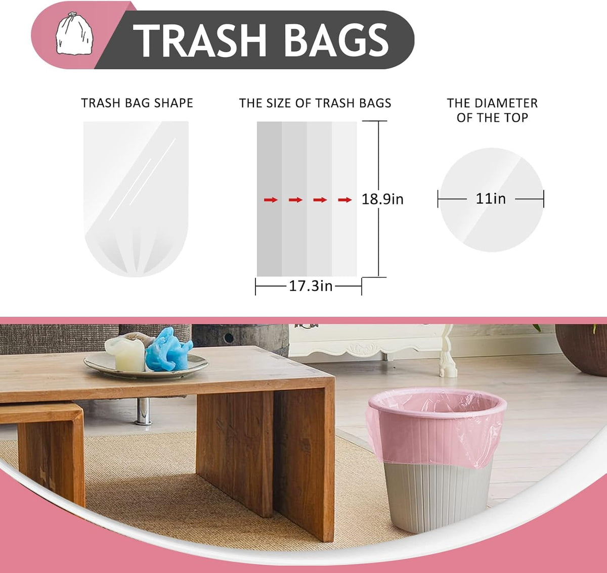 Teivio 2 Gallon 120 Counts Strong Trash Bags Garbage Bags, Bathroom Trash Can Bin Liners, Plastic