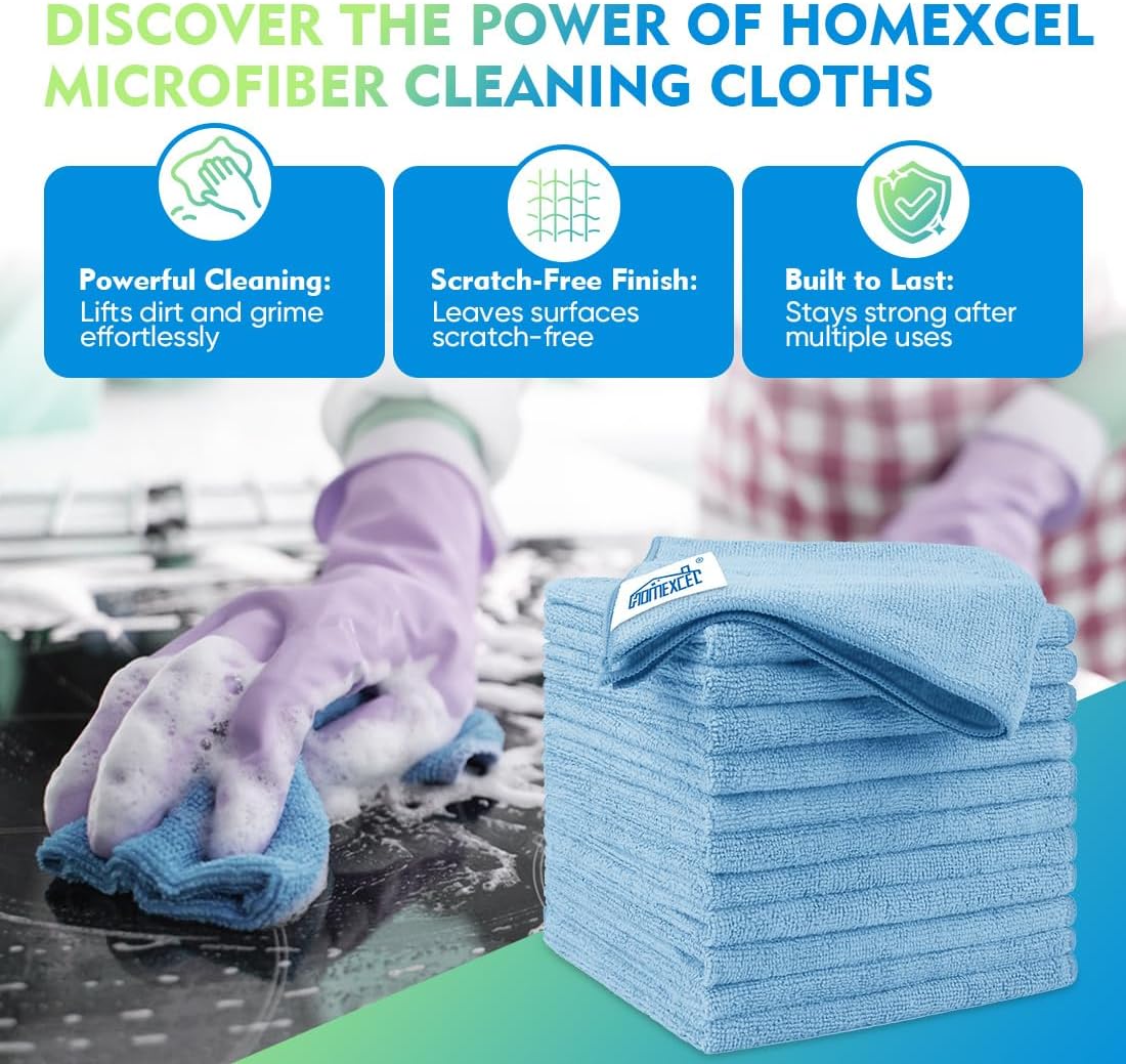HOMEXCEL Microfiber Cleaning Cloth 6 Pack 12.5 x 12.5 inch Microfiber Towels for Cars Ultra