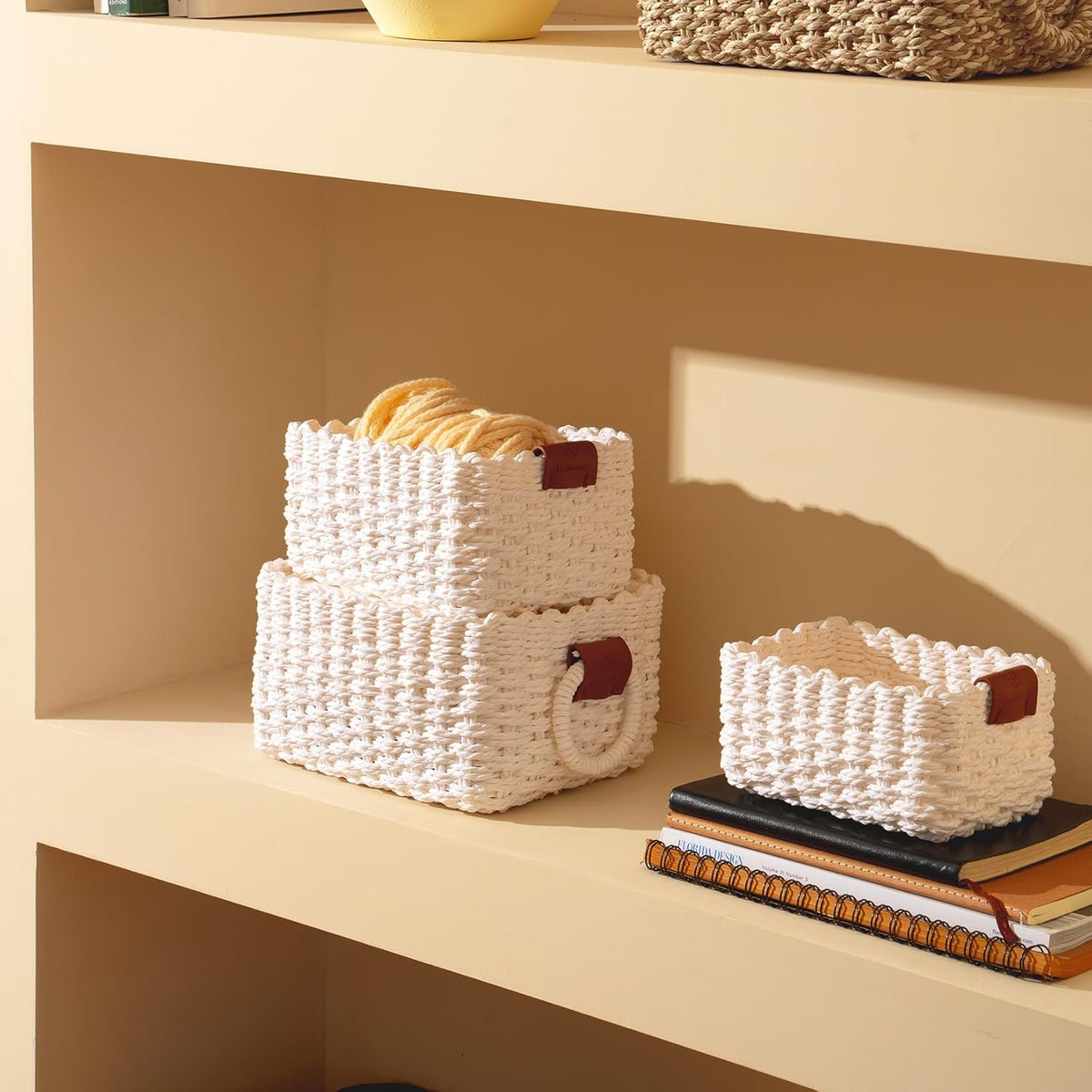 LA JOLIE MUSE Woven Storage Baskets for Organizing, Recycled Paper Rope Basket Bin Divider for