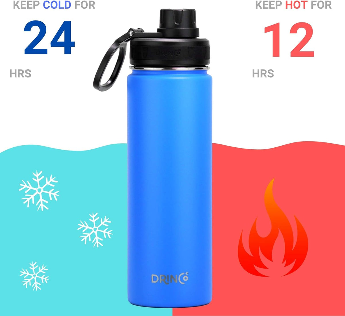 DRINCO Stainless Steel Water Bottle Spout Lid Vacuum Insulated Double Wall Water Bottle Wide Mouth