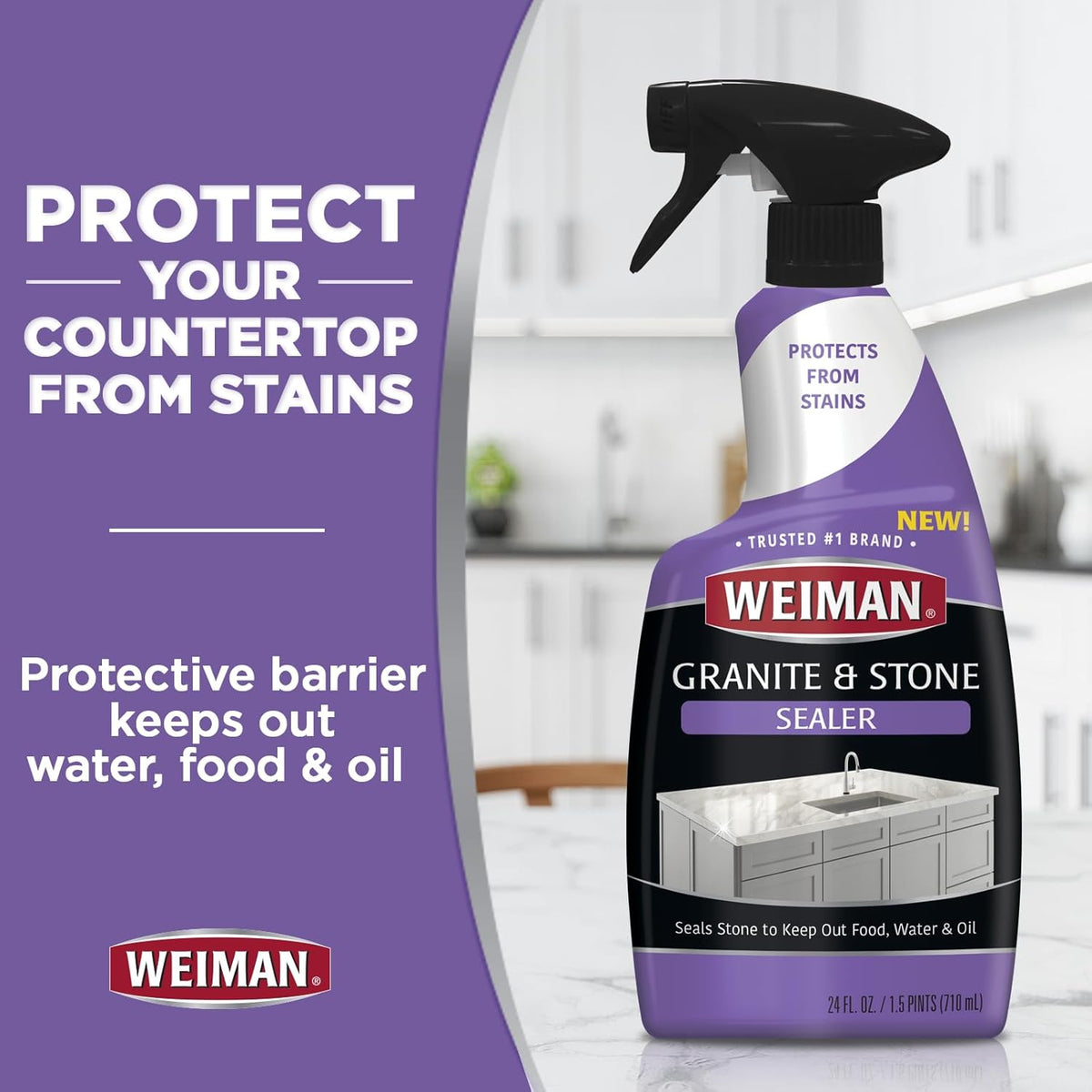 Weiman Disinfecting Granite & Stone Daily Cleaner and Sealer Kit - For Granite, Marble, Quartz