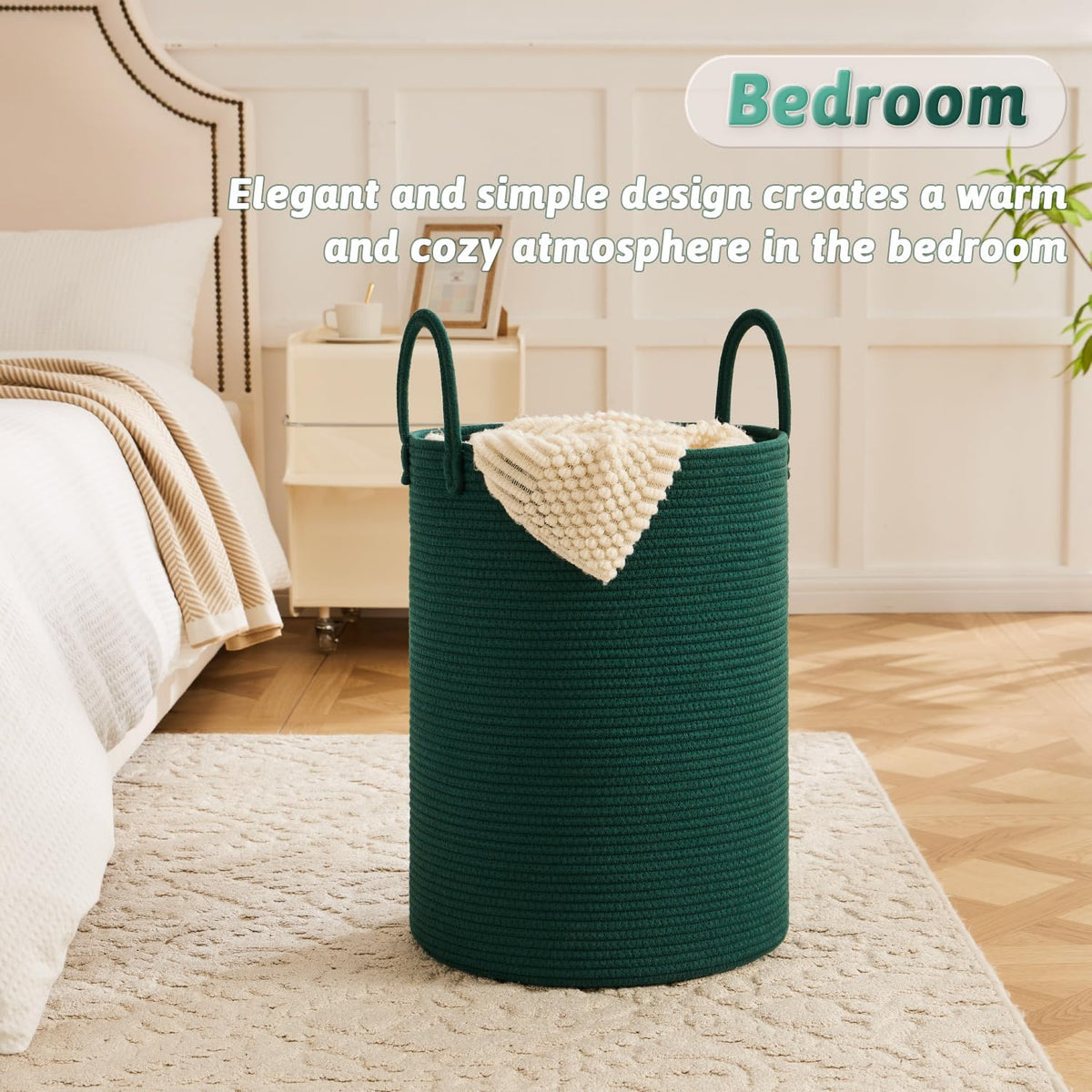Laundry Basket,Woven Cotton Rope Laundry Hamper,60L for Decorative Storage of Dirty Clothes,Toys