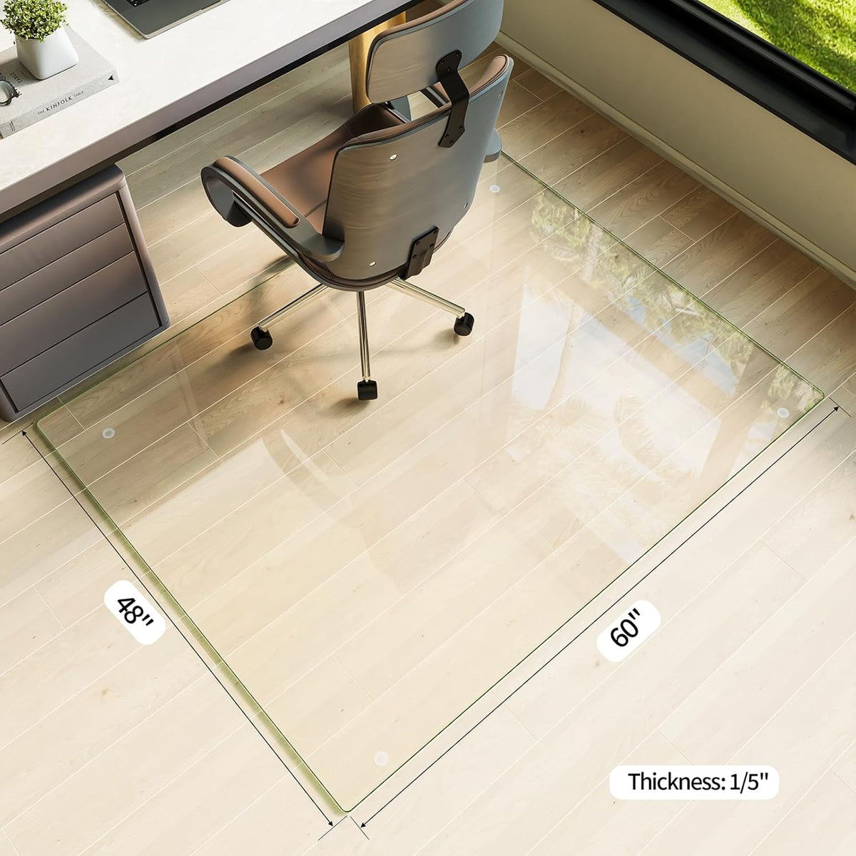Koonmi Tempered Glass Chair Mat for Hardwood Floors & Carpets, 48" x 60“ Transparent Heavy Duty