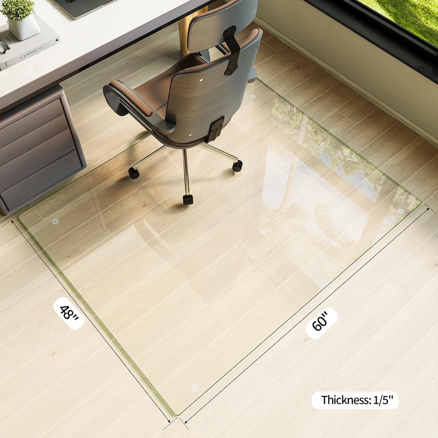 Koonmi Tempered Glass Chair Mat for Hardwood Floors & Carpets, 48" x 60“ Transparent Heavy Duty