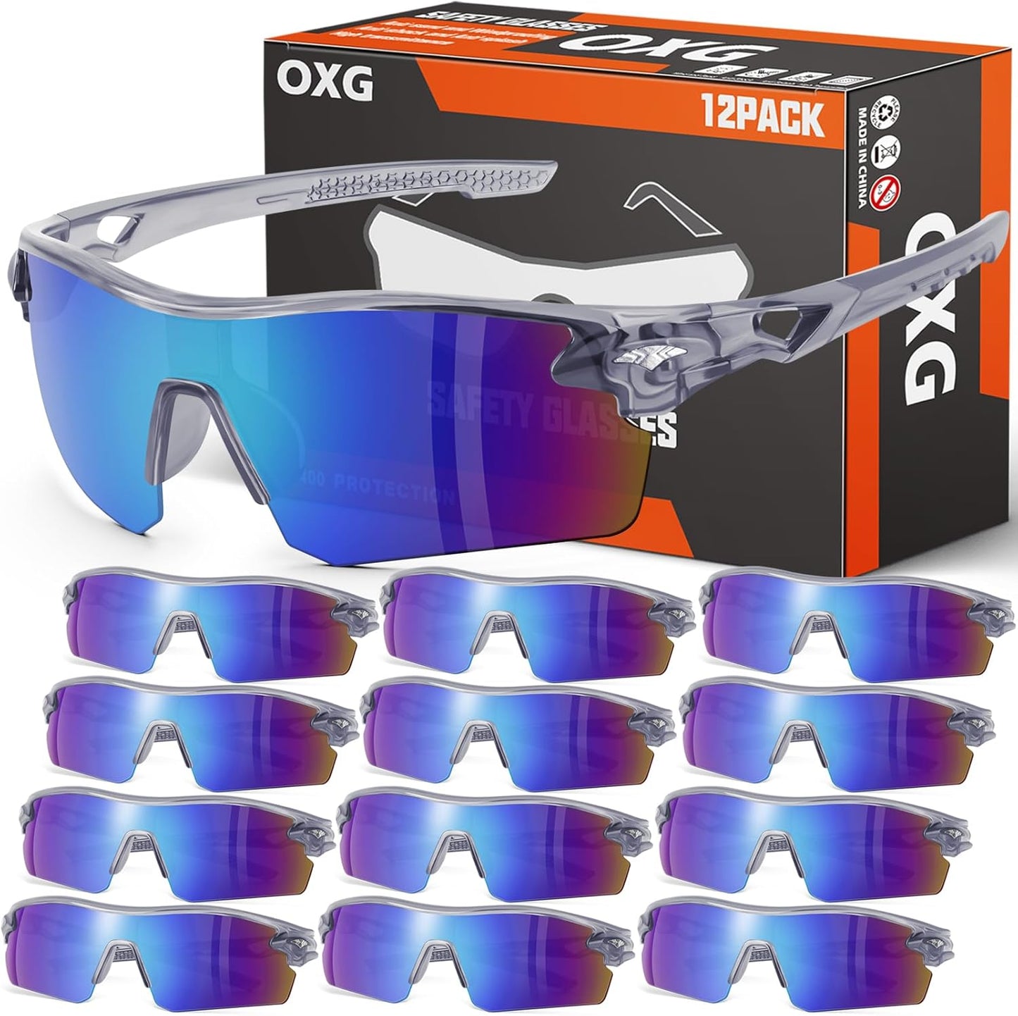 OXG 12 Pack Safety Glasses for Men Women, ANSI Z87.1 Safety Goggles Impact Resistant Protective