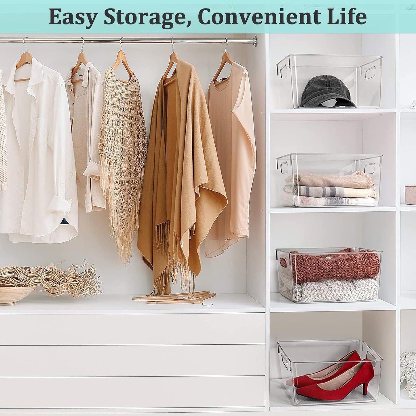 Fridge Clear Plastic Storage Bins, 4 Pack Pantry Organizers & Storage Containers, Cabinet