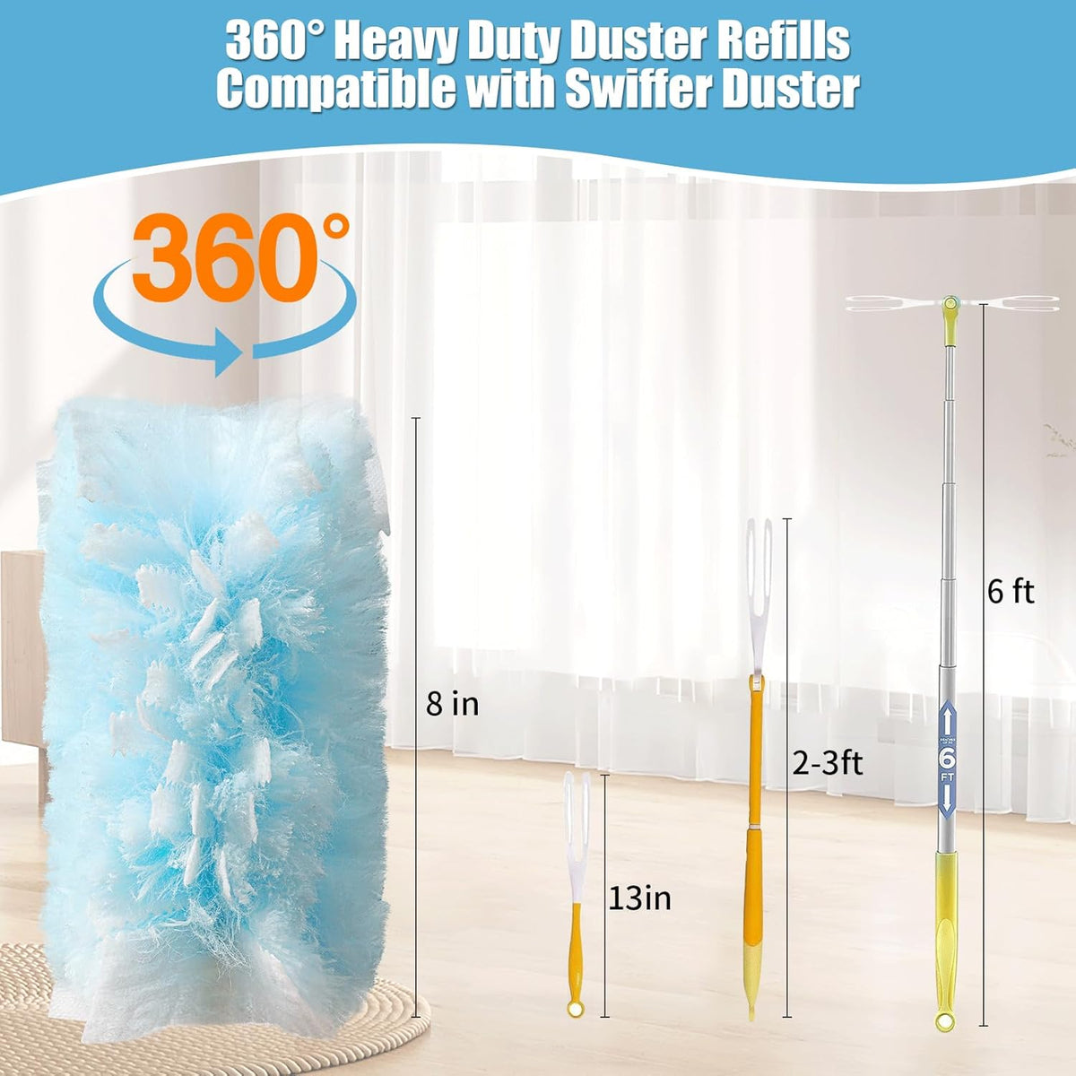 40 Count 360° Heavy Duty Duster Refills Compatible with Swiffer,Large Size-Extra Thick Disposable