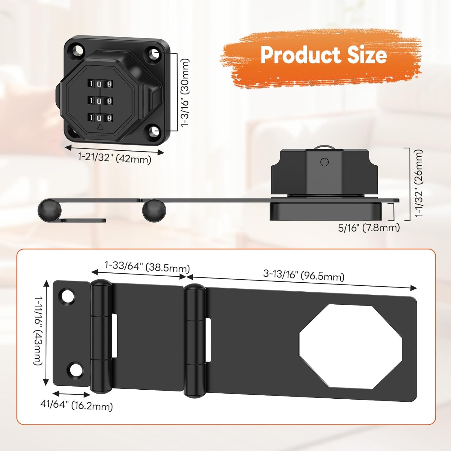 90 Degree 3-Digit Combination Cabinet Lock, Zinc Alloy Keyless Folding Hasp Lock Latch, Password