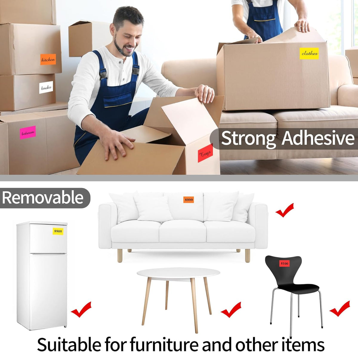 STARLIBOO Removable Colored Labels Stickers, 3X5 Inch Removable Large Label Stickers for Moving