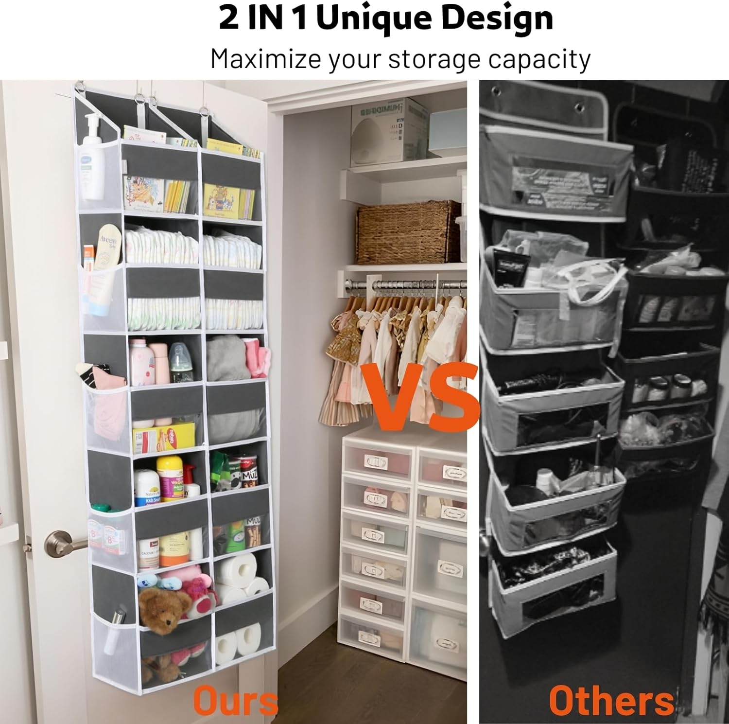 2 Pack Over the Door Organizer 5 Tiers, Extra Large Behind Door Storage of 10 Compartments, 80 lbs