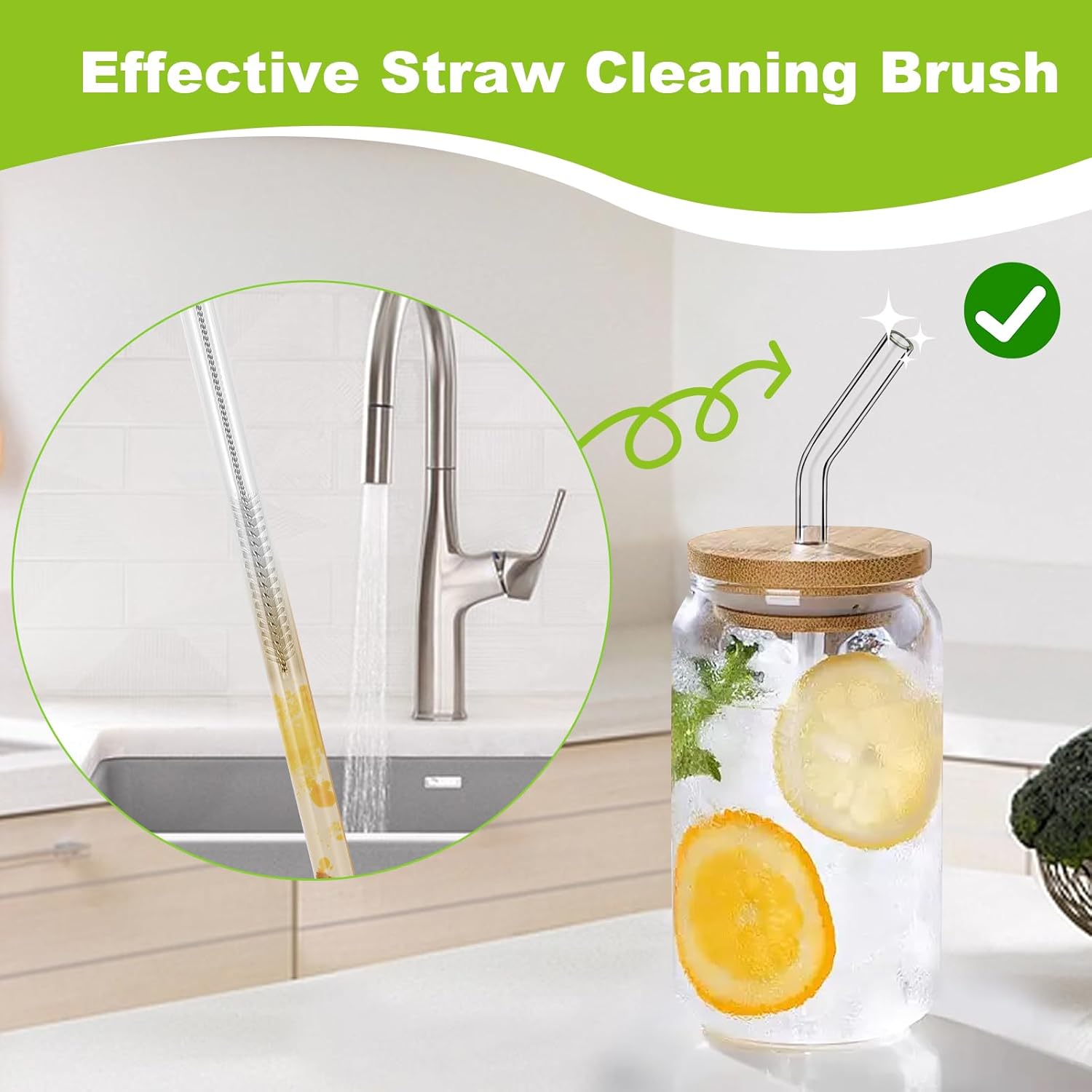 Long Straw Cleaner Brush Set Travel: 8 Pack Straw Brush Cleaner for Cleaning Straws, Stainless