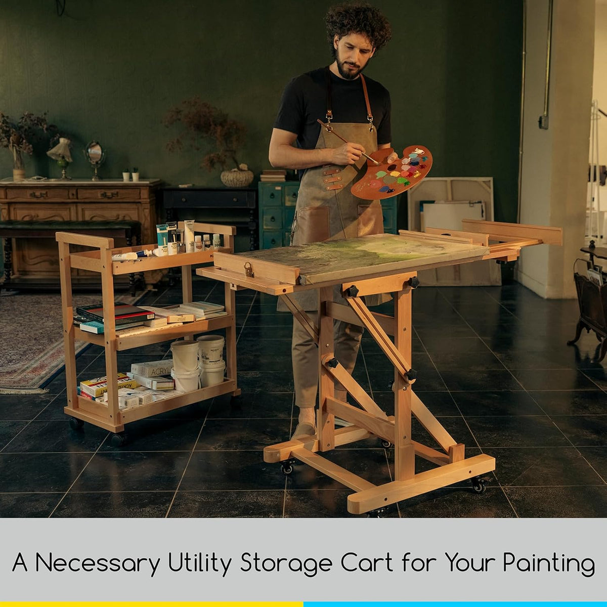 MEEDEN Art Cart Storage Organizer, 3-Tier Rolling Utility Studio Taboret with Caster Wheels