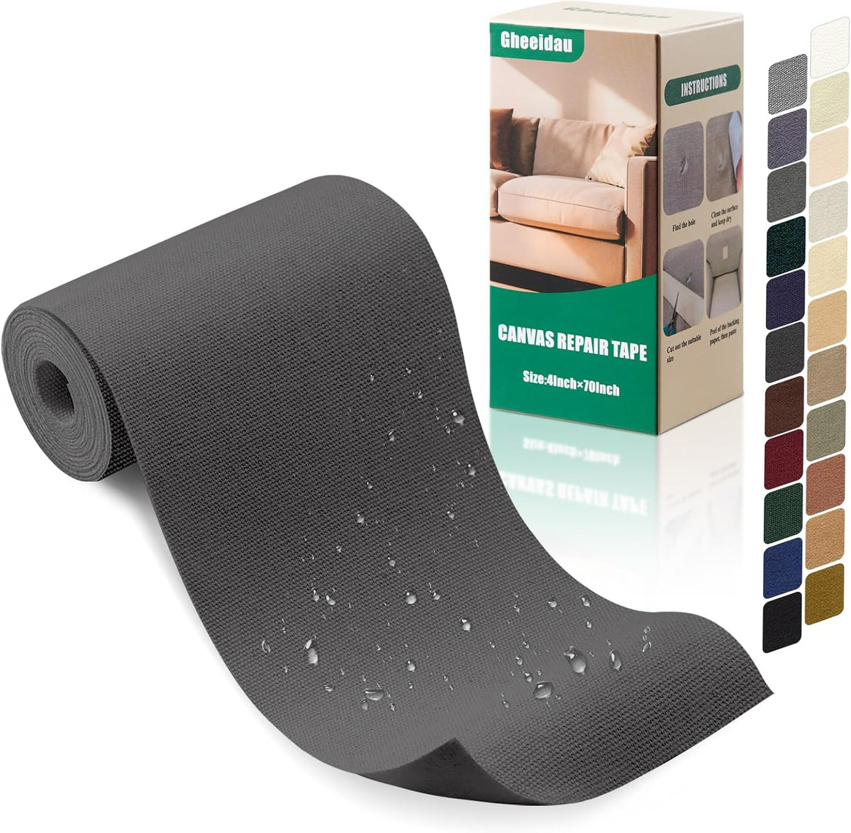Canvas Repair Tape 4×70 Inch Waterproof Self-Adhesive Fabric Repair Patch for Repairing Boat