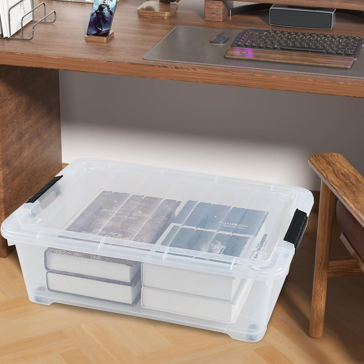 4 Packs 20 Quart Plastic Under Bed Storage Container with Lids and Wheels, Stackable and Nestable
