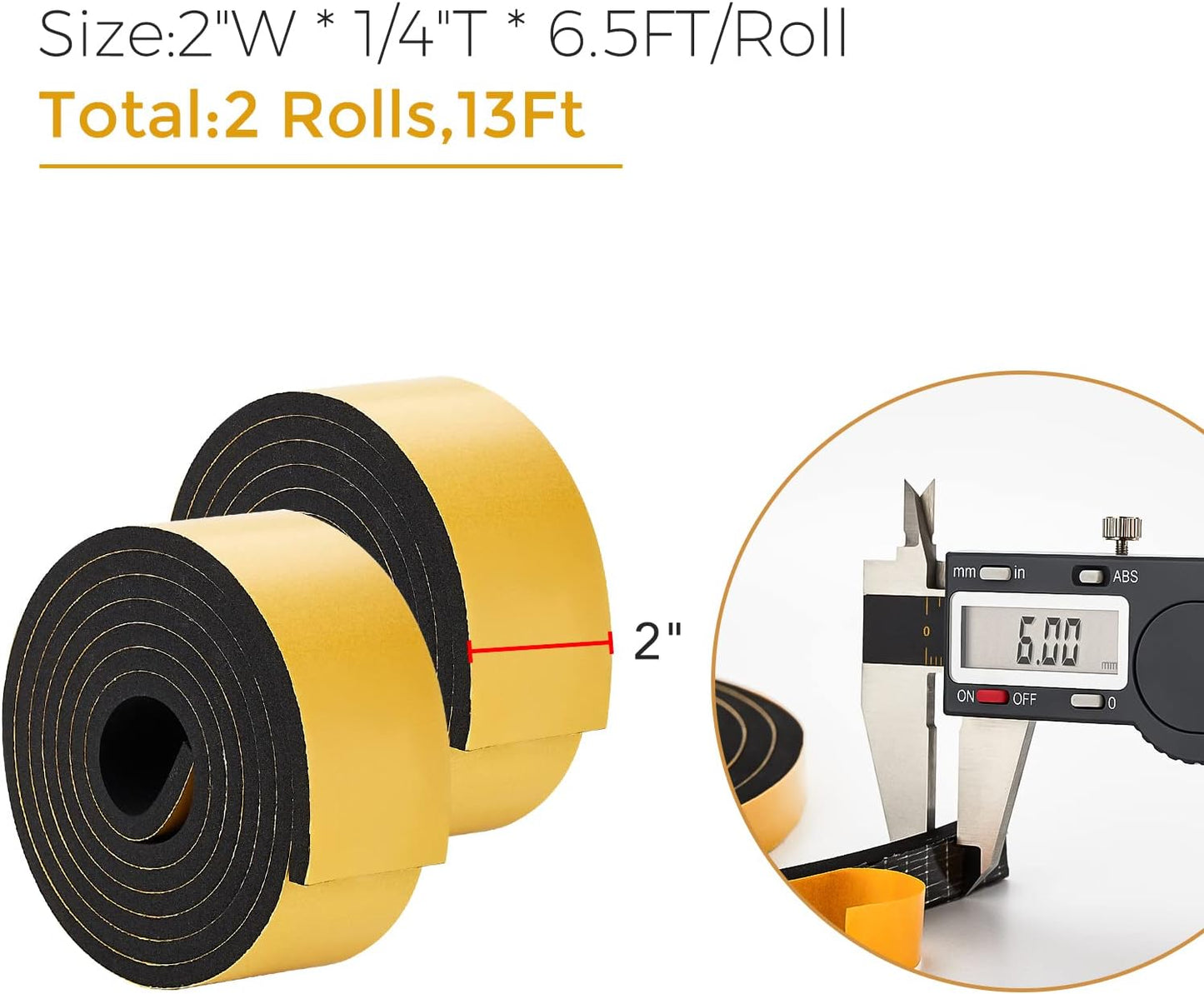13 Feet Weather Stripping Door Seal, 2" Wide X 1/4" Thick Door Seal Strip High Density Foam Tape