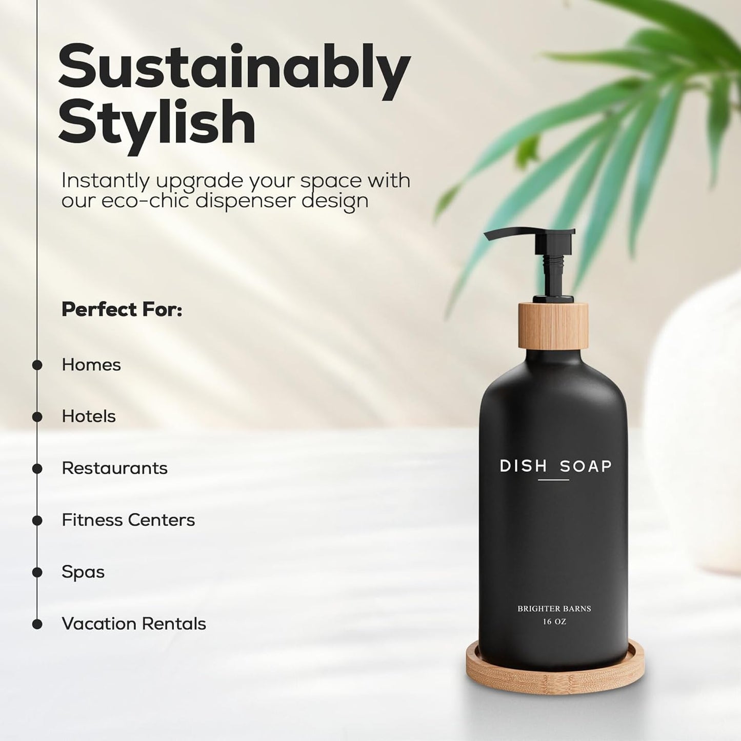 Black Glass Dish Soap Dispenser for Kitchen Sink by Brighter Barns - Modern Kitchen Soap Dispenser