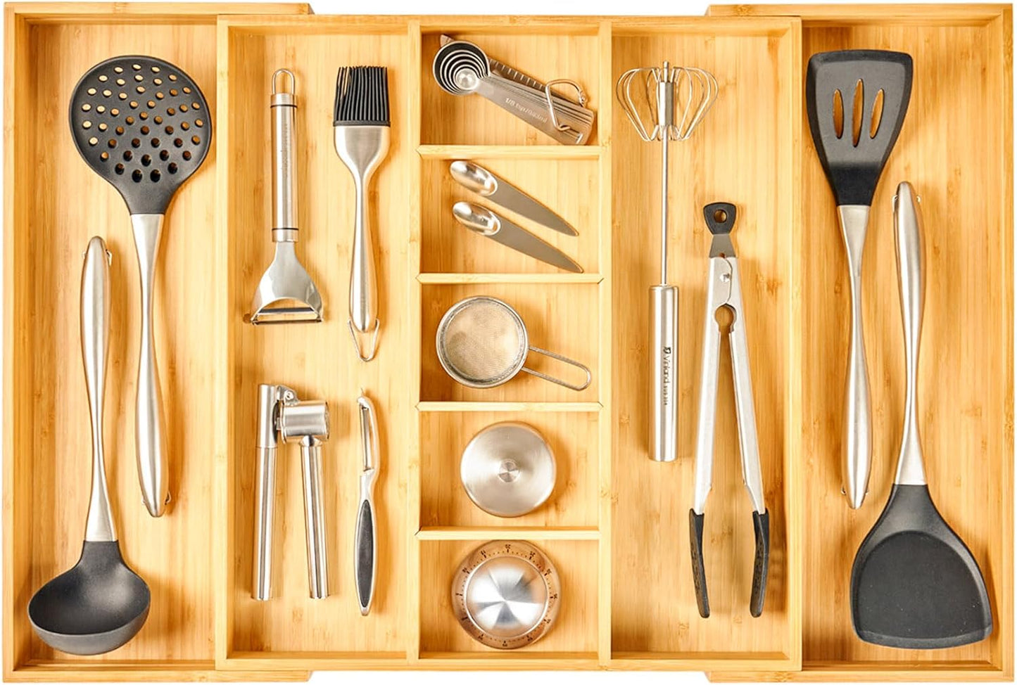Umilife Extra Large Expandable Kitchen Drawer Organizer for Utensil and Junk, 19" Deep for Big