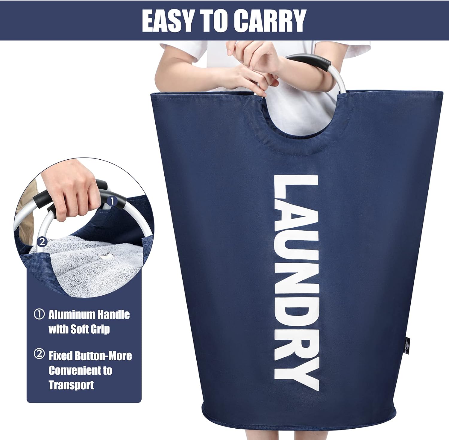 DOKEHOM 125L X-Large Collapsible Washing Laundry Basket Bag (7 Colors) for Bedroom, Fabric (Dark