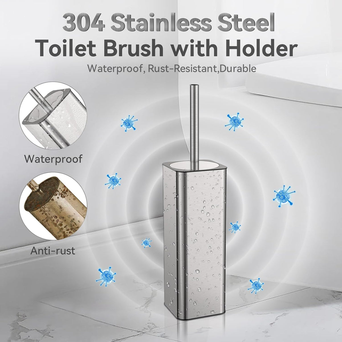 DOWRY Stainless Steel Toilet Bowl Brush and Holder for Bathroom Storage Organization Deep Cleaning