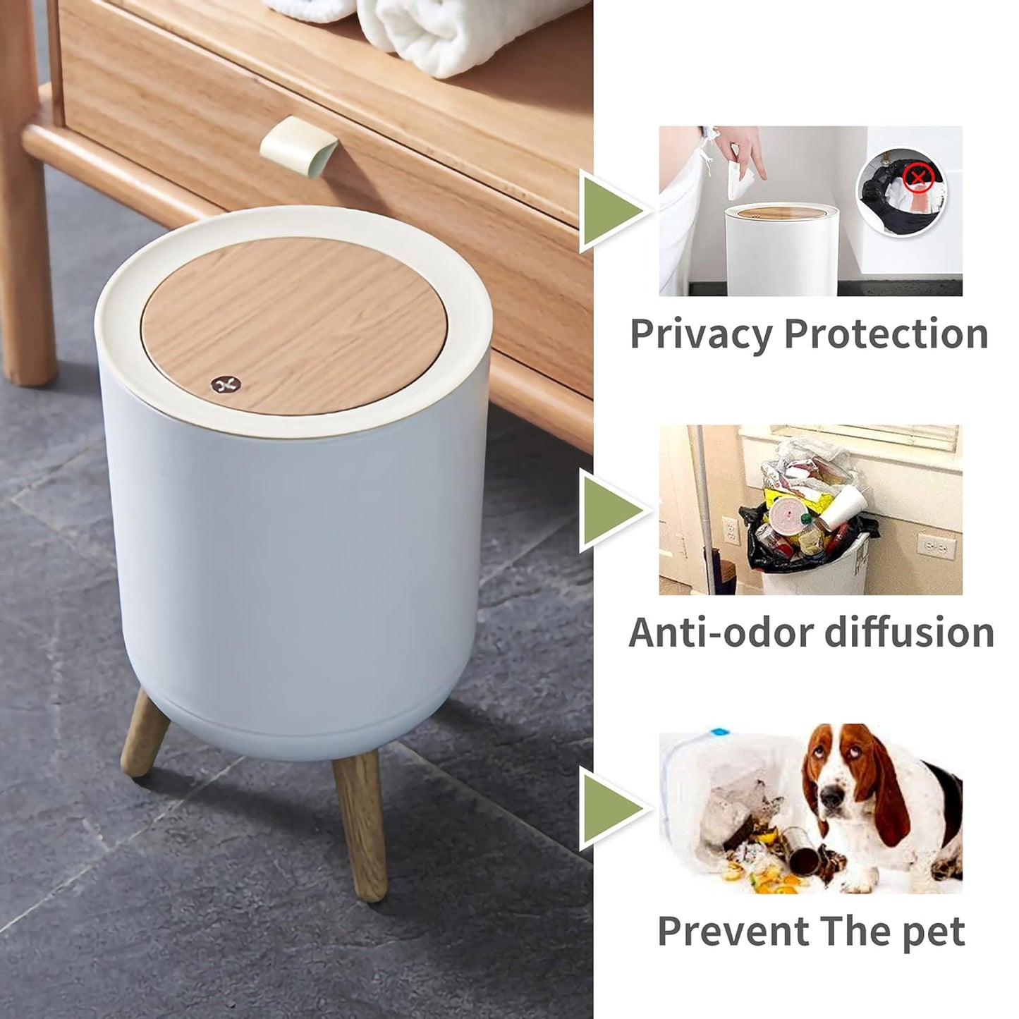 Trash can，7Liter/1.8 Gallon Garbage can with Press top Lid，Nordic Modern Waste Basket，Plastic Trash