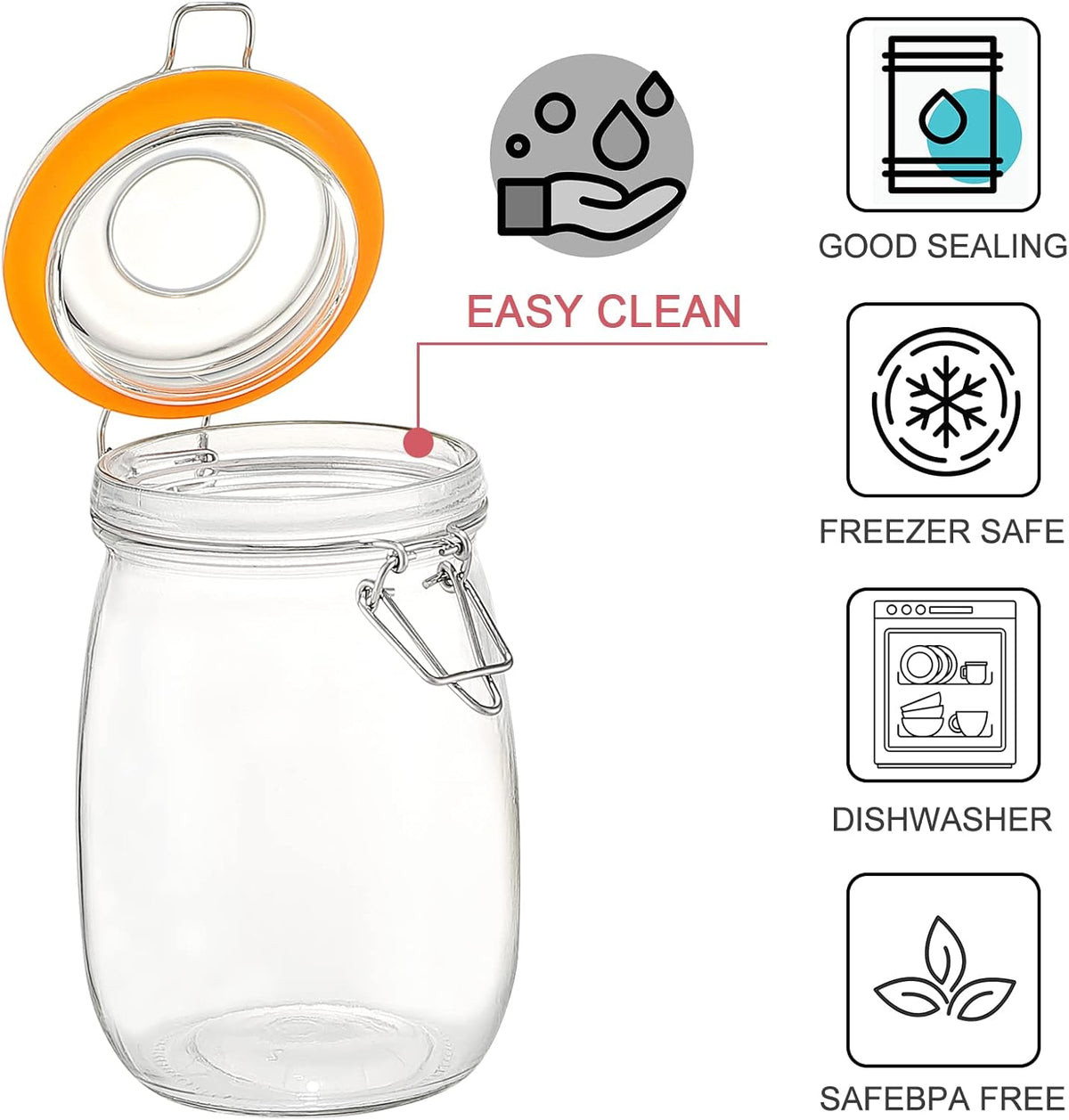 DANALLAN Wide Mouth Mason Jars, 4Pcs 32 oz Glass Jars with Airtight Lid Large Mason Canning Jars