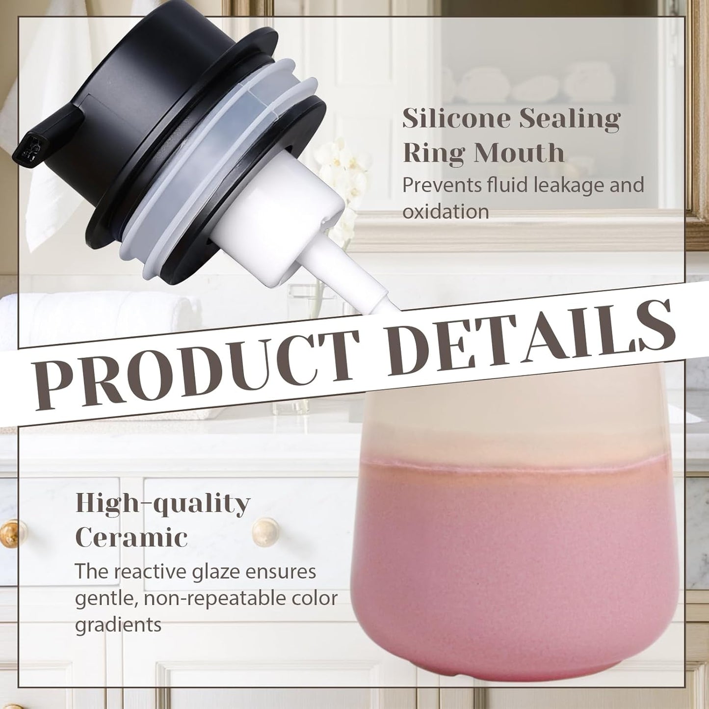 INGOFIN Ceramic Foaming Soap Dispenser - 12oz Foam Hand Soap Dispenser Bathroom, Refillable Modern