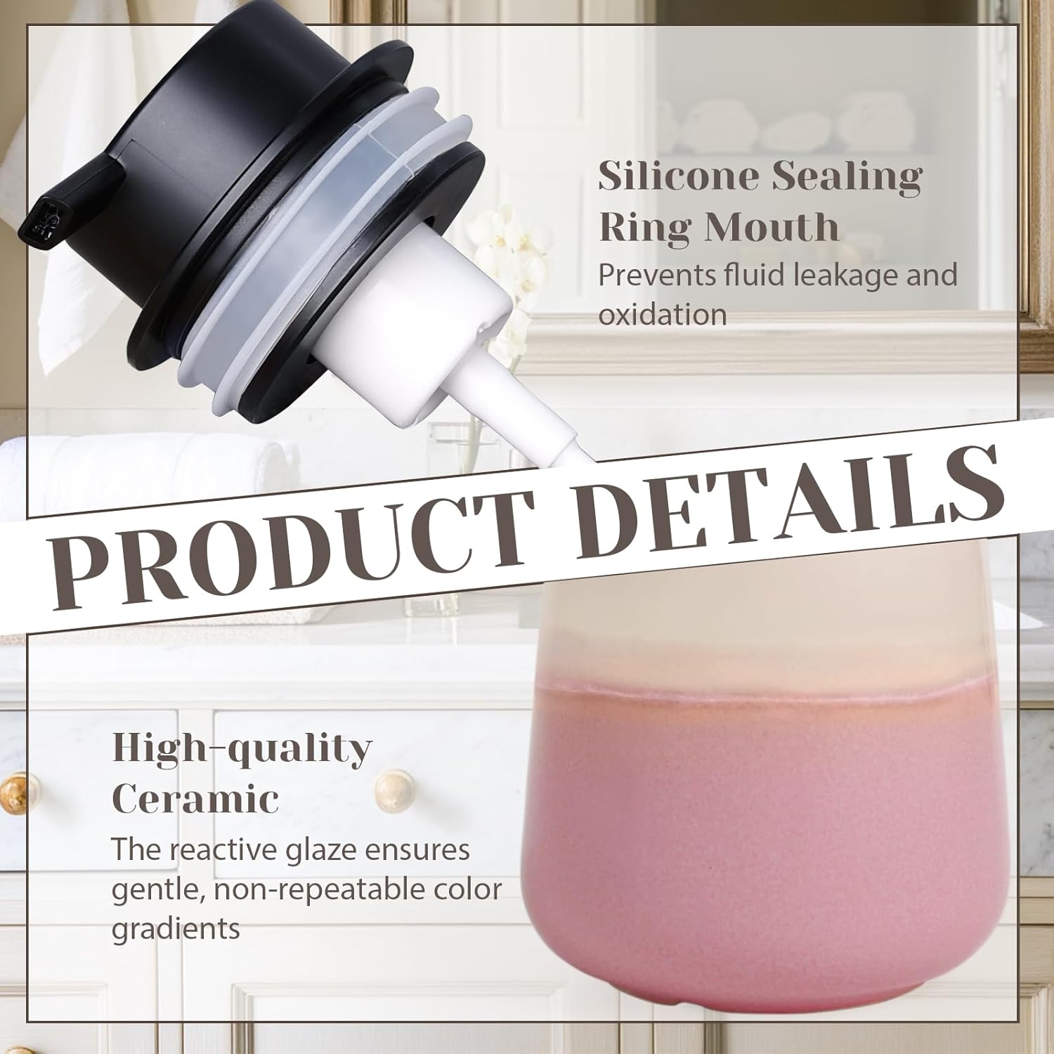 INGOFIN Ceramic Foaming Soap Dispenser - 12oz Foam Hand Soap Dispenser Bathroom, Refillable Modern