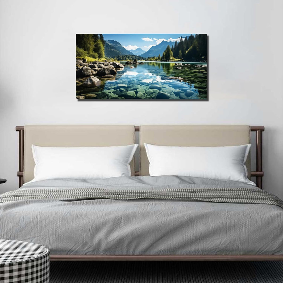 GUGIKA Landscape Wall Art for Living Room, Mountain and Lake Wall-Decor for Bedroom, Natural