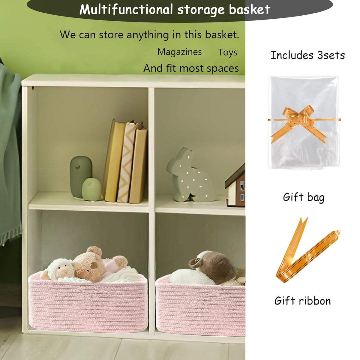 COMFY-HOMI 13" x 8.5" x 5.1"Storage Baskets for Organizing | Cotton Rope Woven Basket | Toy Storage