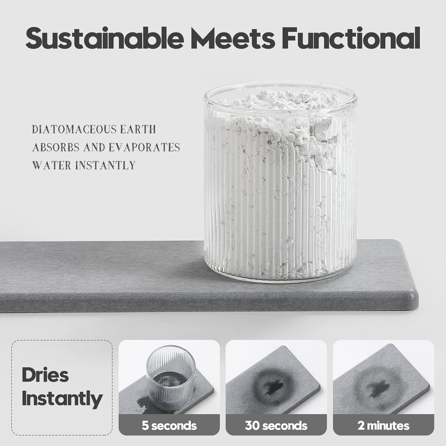 3PCS Bathroom Sink Vanity Trays, Quick Stone Drying Mat Dish Soap Dispenser Sponge Holder for