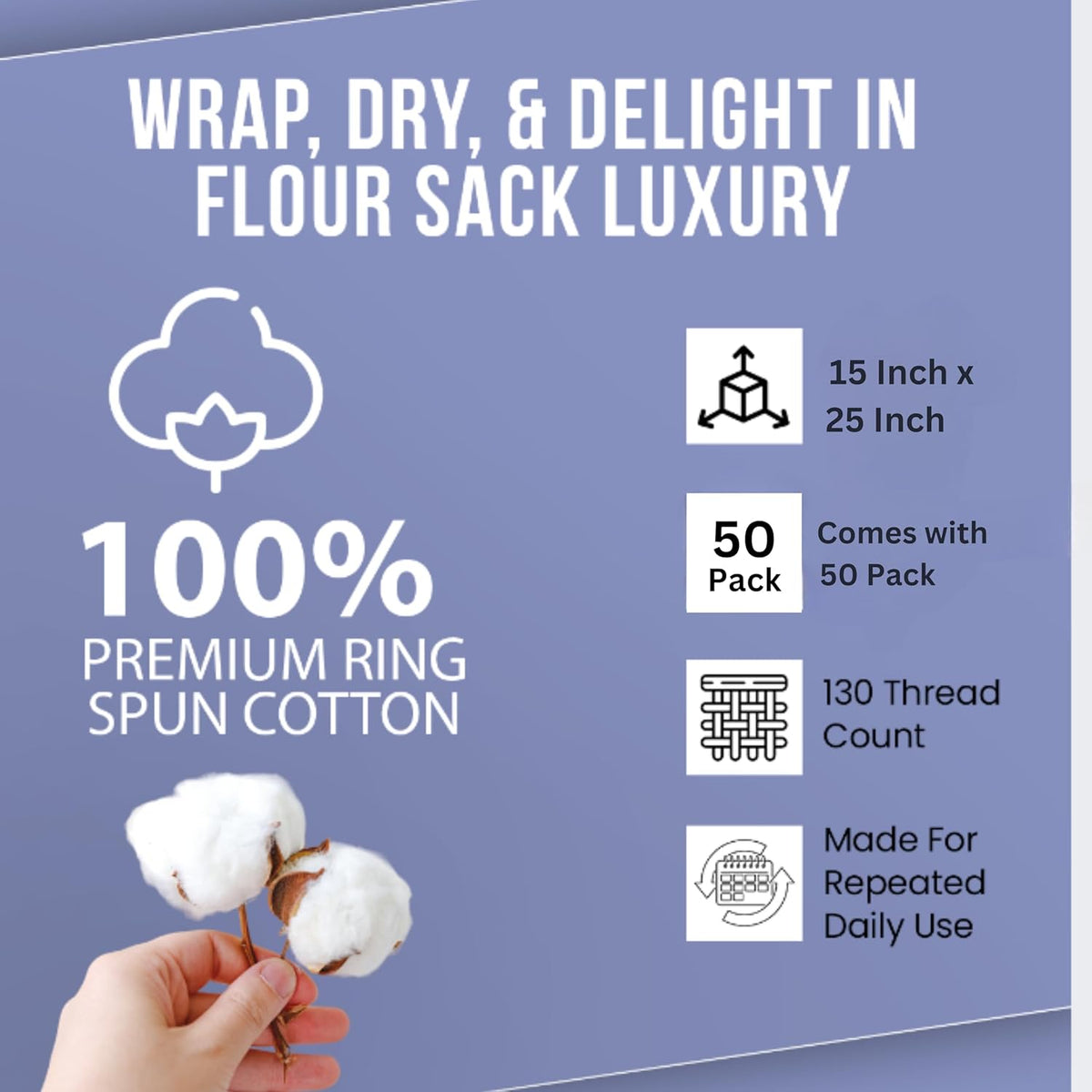 WHITEWRAP Flour Sack Towels| TeaTowel for Crafts| Kitchen Dish Cotton Blank Towel for
