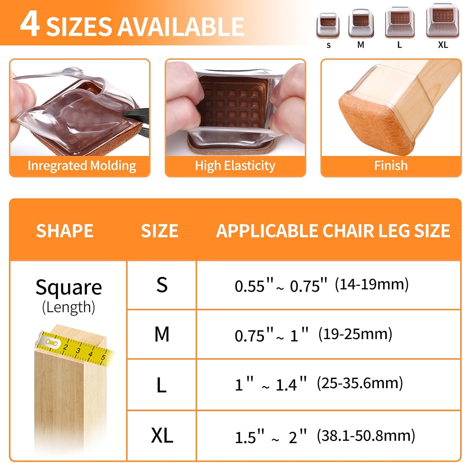 Ezprotekt 24 Pcs Small Clear Square Chair Leg Floor Protectors for Hardwood Floors, Silicone Felt