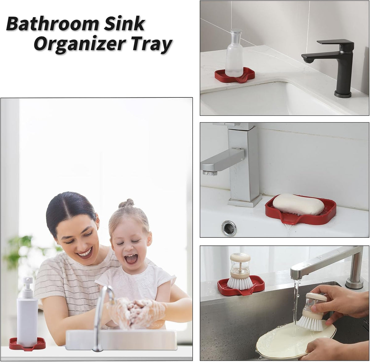 Silicone Bathroom Soap Dishes with Drain Spout-Bathroom and Kitchen Sink Organizer,Sponge