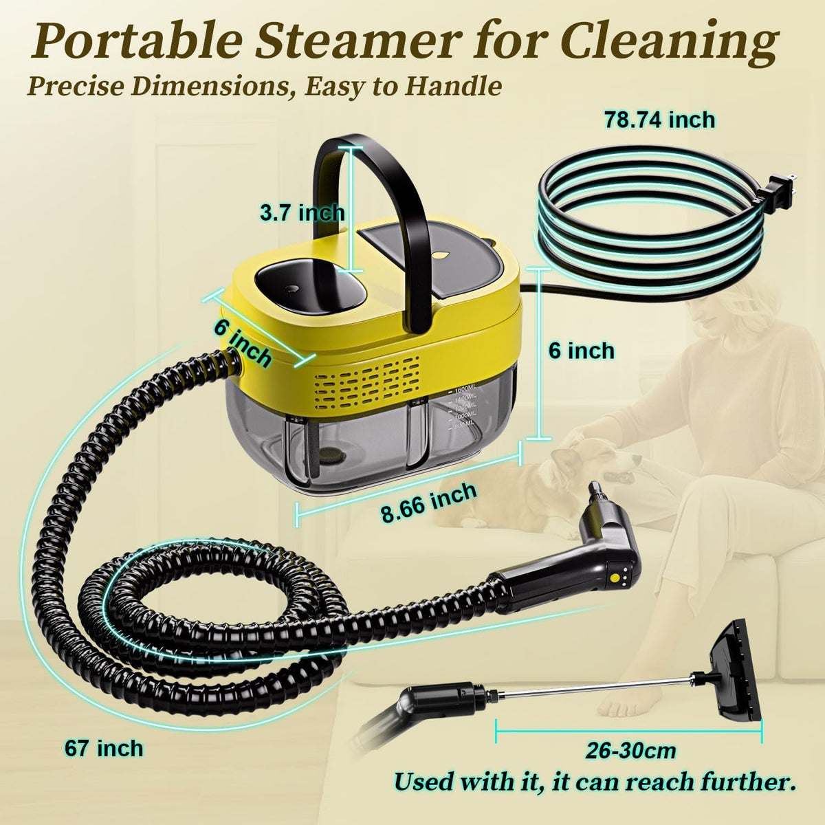 Steam Cleaner,15s Heat-Up,1.6L Tank,3-Level Adjustable Handle,2500W Steamer for Cleaning,Portable