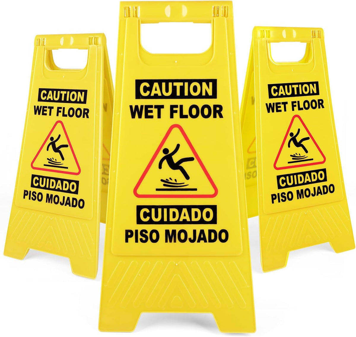 XPCARE 24 Inches Caution Wet Floor Sign, 3PCAK Yellow Bilingual Double-Sided Safety Warning Signs,A