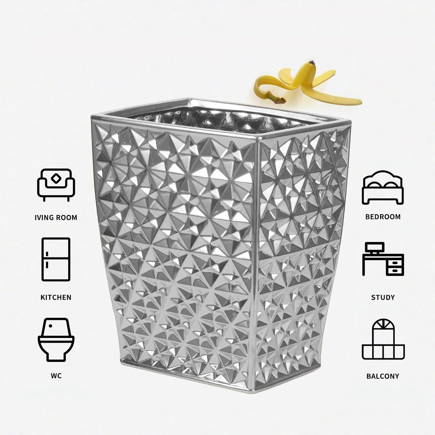Ceramic Rectangular Small Trash Can - Wastebasket, Garbage Container Bin for Bathroom, Bedroom
