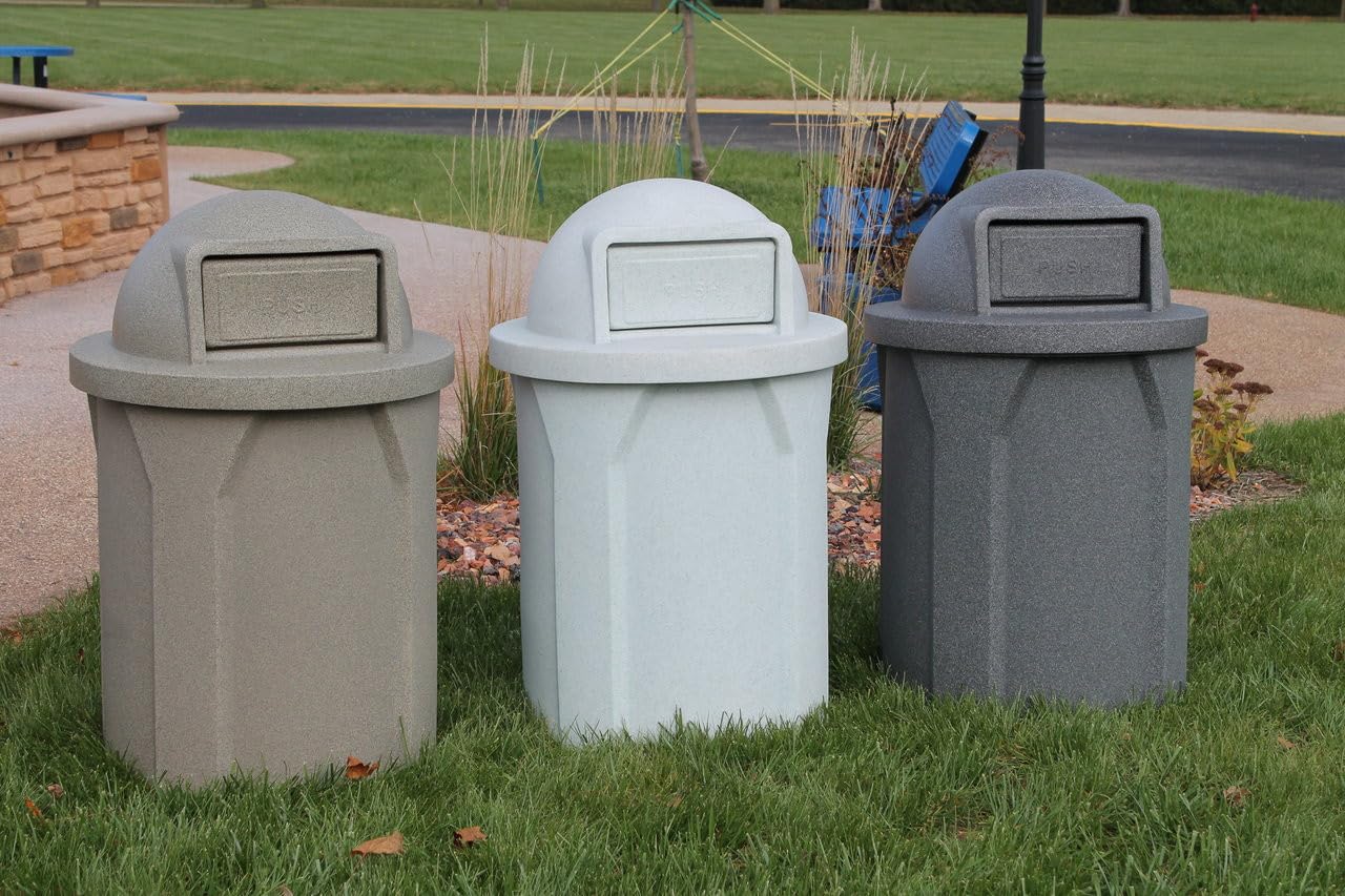 42 Gallon Circle 100% Recycled Plastic Heavy Duty Outdoor Commercial Trash Can with Push Open Dome