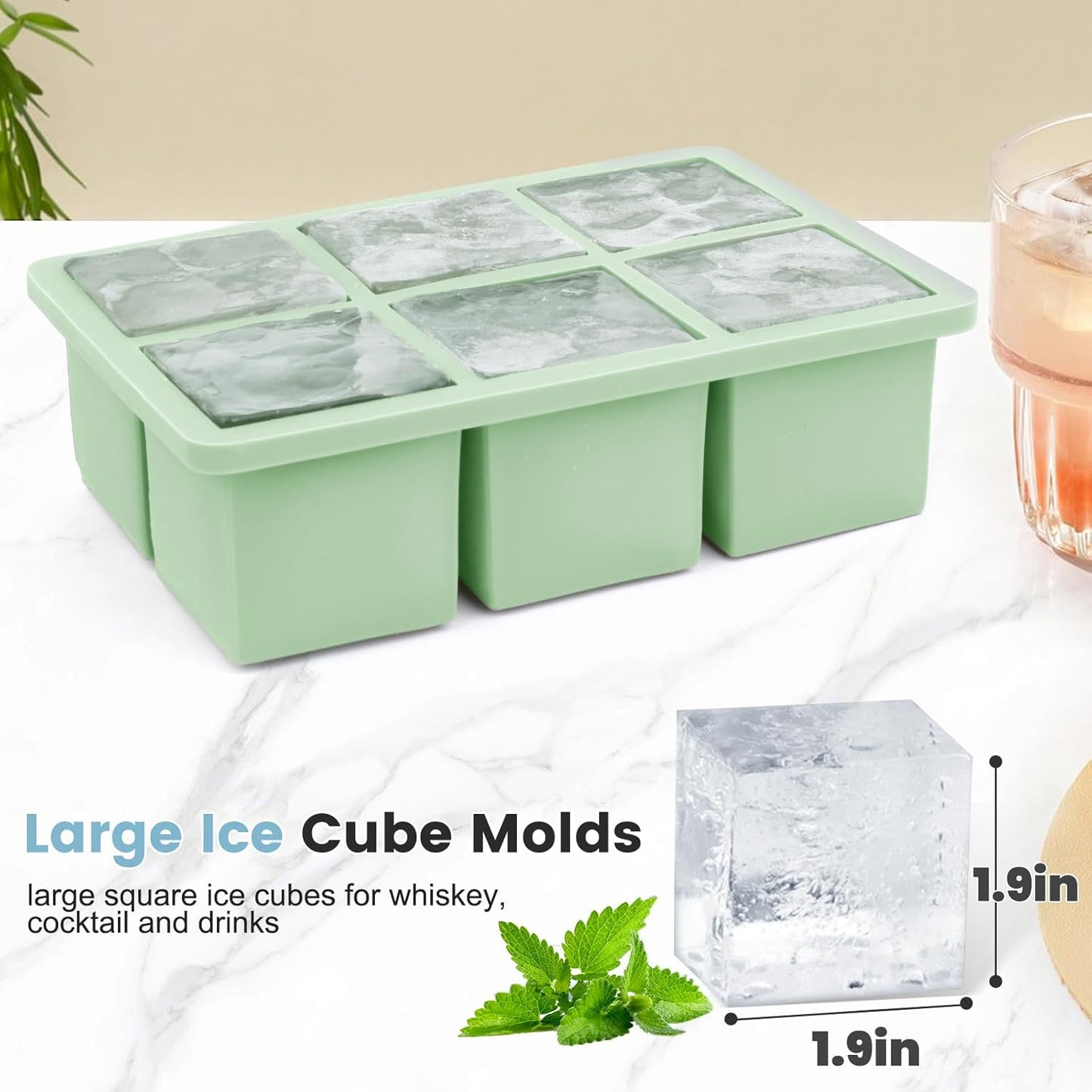 Large Silicone Ice Cube Tray 3Pack, SAWNZC Big Square Ice Cube Molds for Whisky Cocktail, Ice Maker