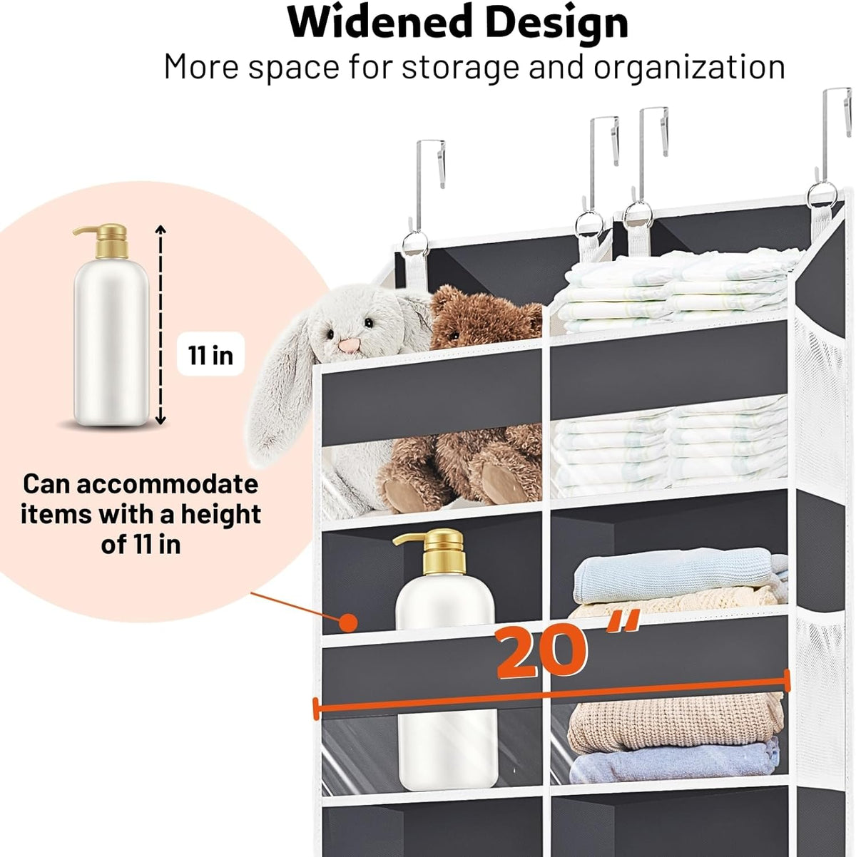 Over the Door Organizer 5 Tiers, Extra Large Behind Door Storage of 10 Compartments, 80 lbs Weight