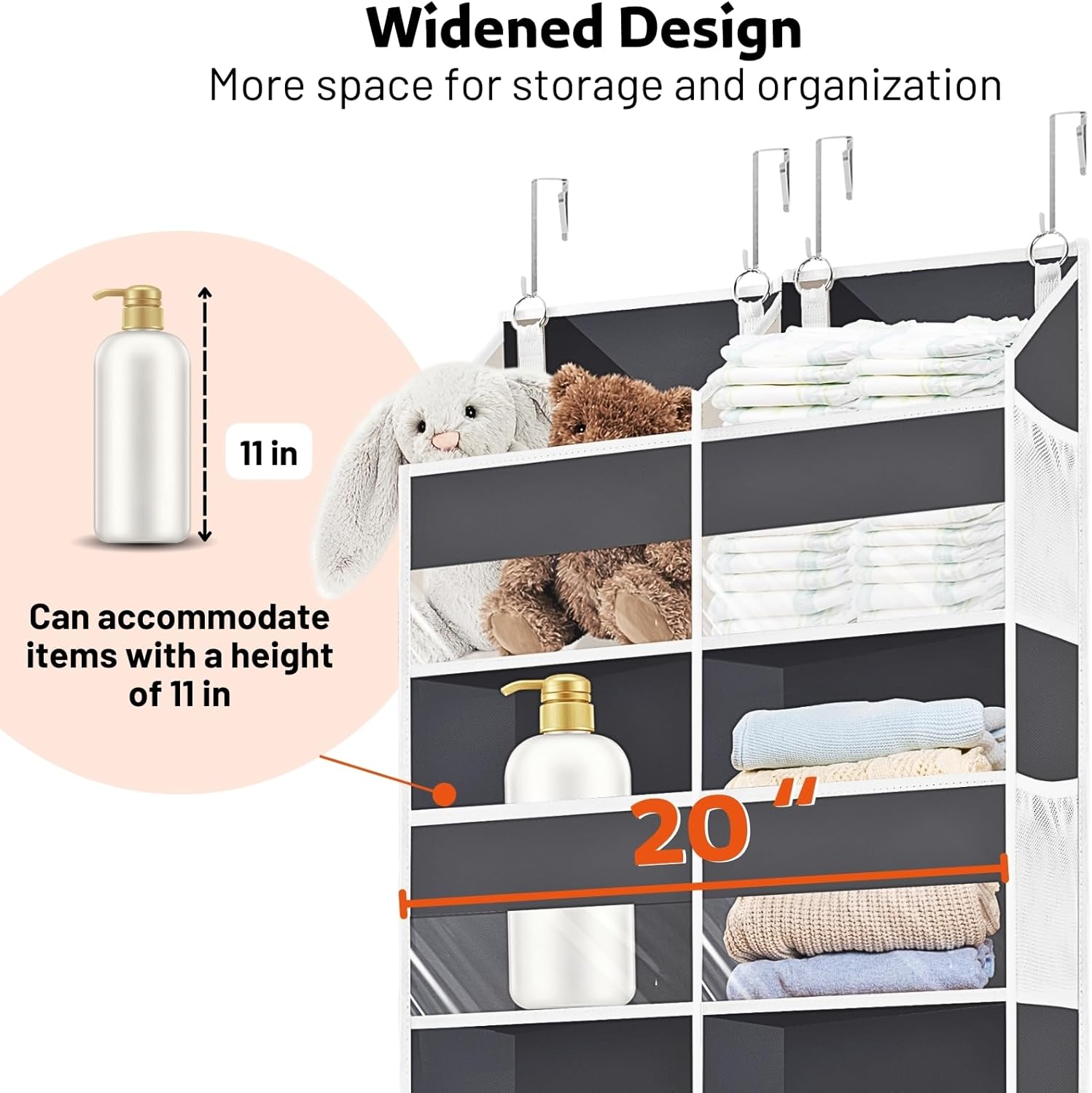 Over the Door Organizer 5 Tiers, Extra Large Behind Door Storage of 10 Compartments, 80 lbs Weight