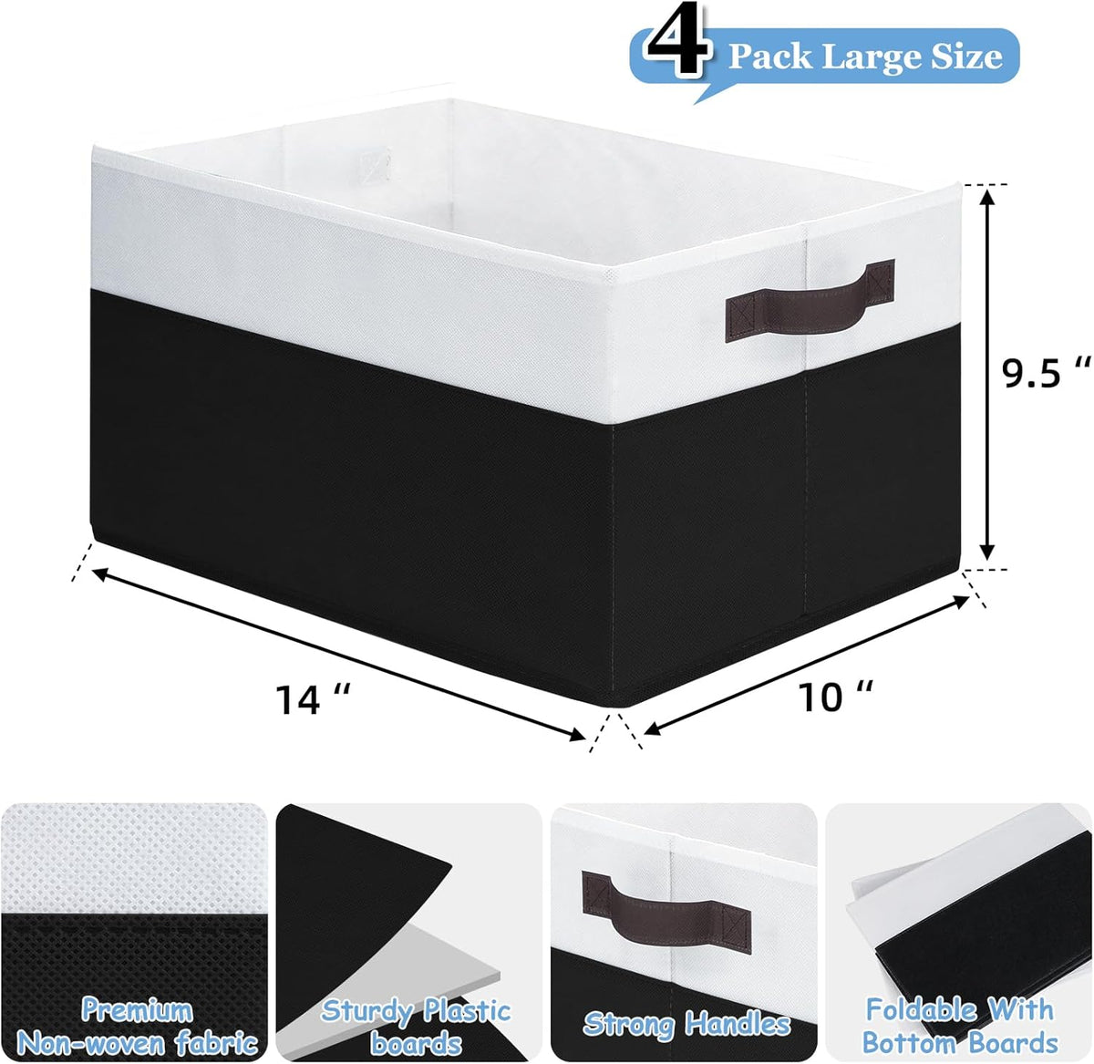 Criusia Large Storage Bins for Shelves 4 Pack, Closet Storage Baskets for Clothes Blanket Beddings