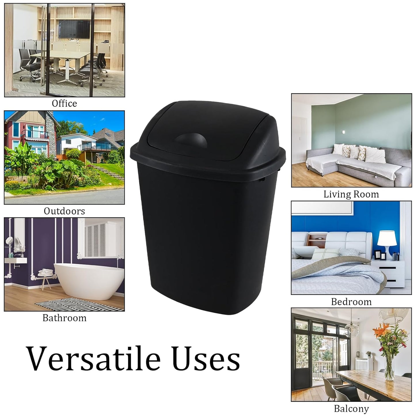 4 Packs Commercial Heavy-Duty Trash Can with Lid, Plastic Swing Top Kitchen Trash Can (11 Gallon