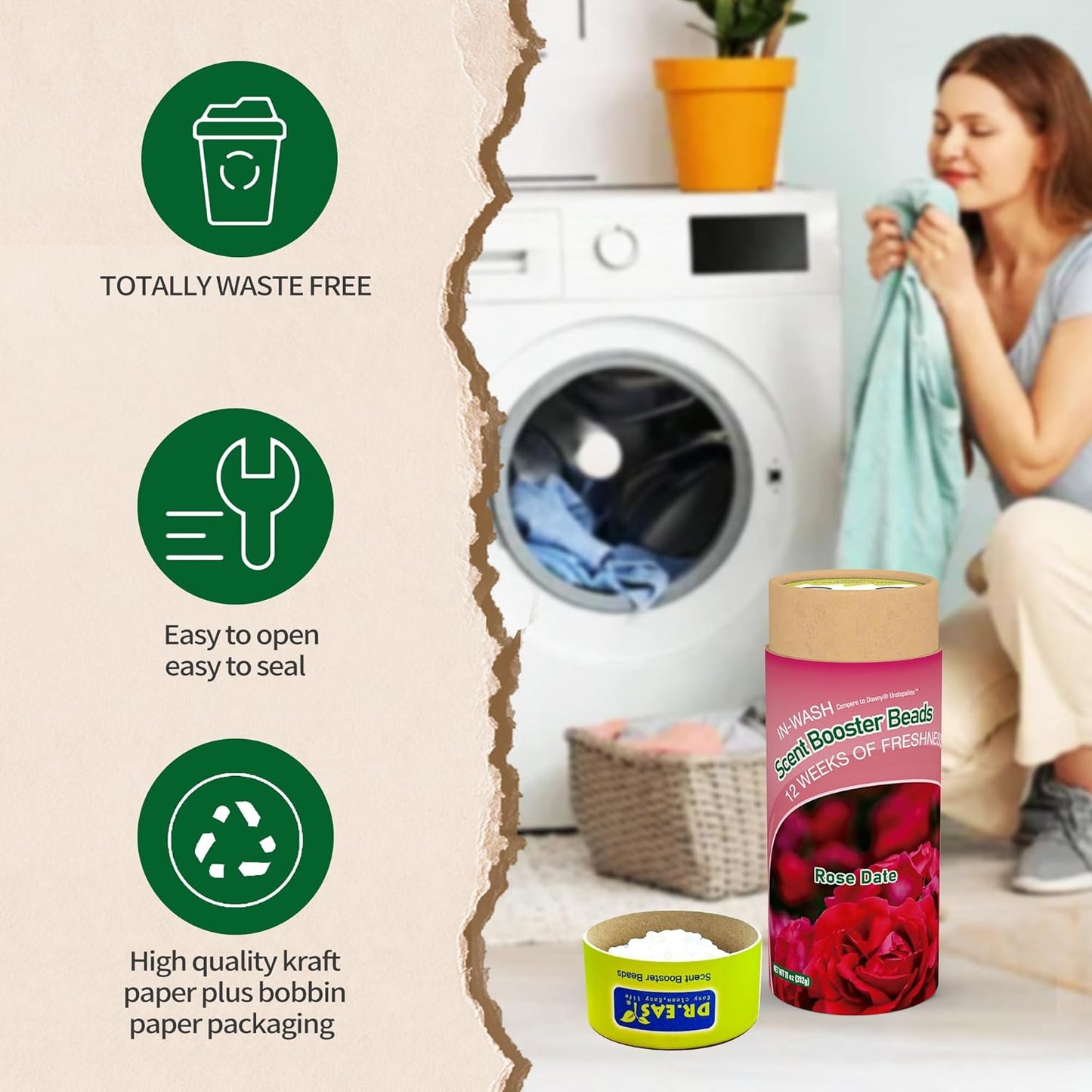 DR.EASY Laundry Scent Boosters 312g,Rose Date Scent Boosters for Washer，Bulk Laundry Booster Beads
