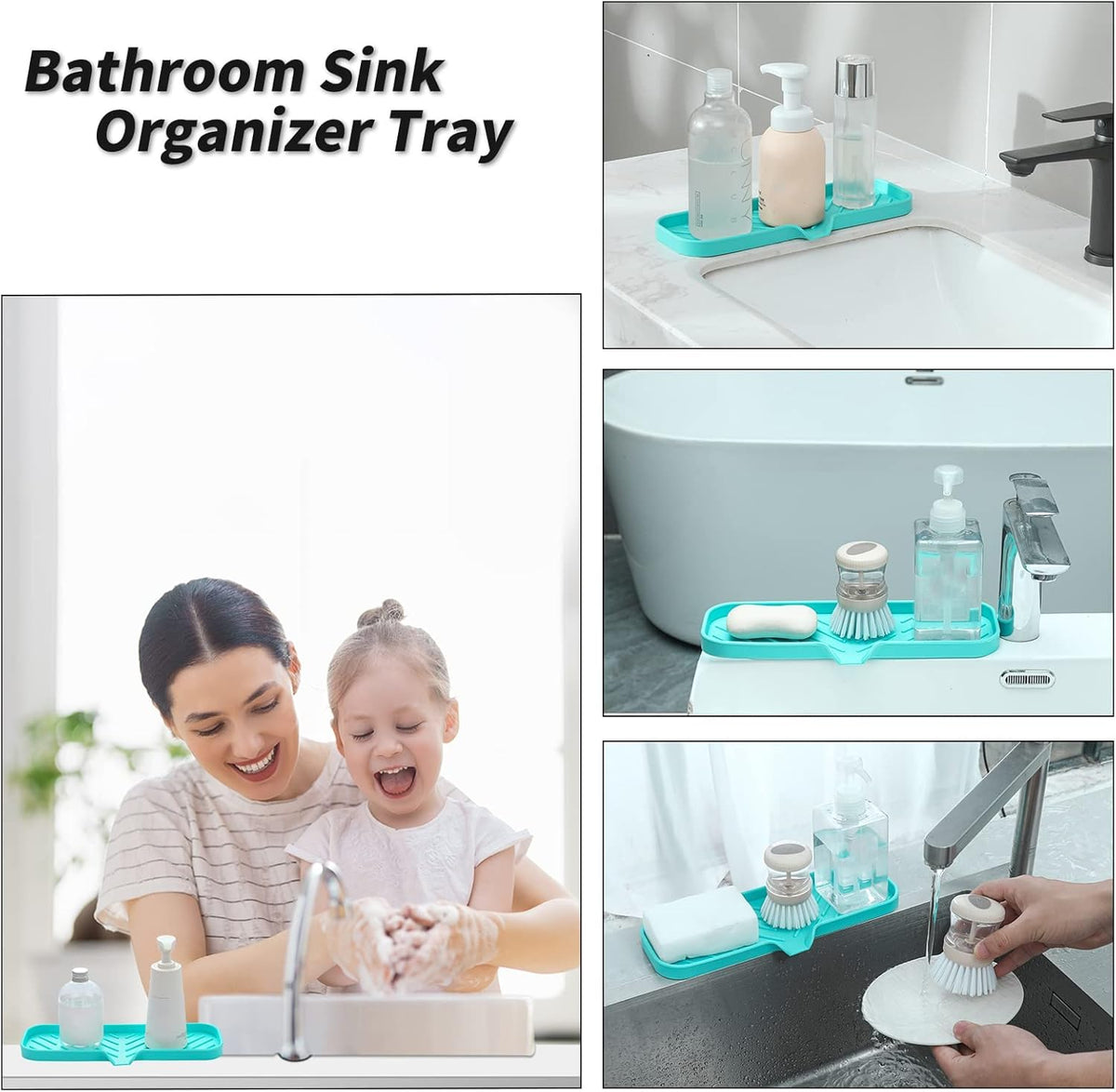 Silicone Bathroom Soap Dishes with Drain Spout-Bathroom and Kitchen Sink Organizer,Sponge